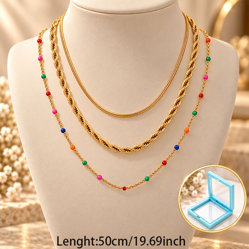 3pc Women's 304 Stainless Steel Clover Pendant Necklace Set, Gift Box
